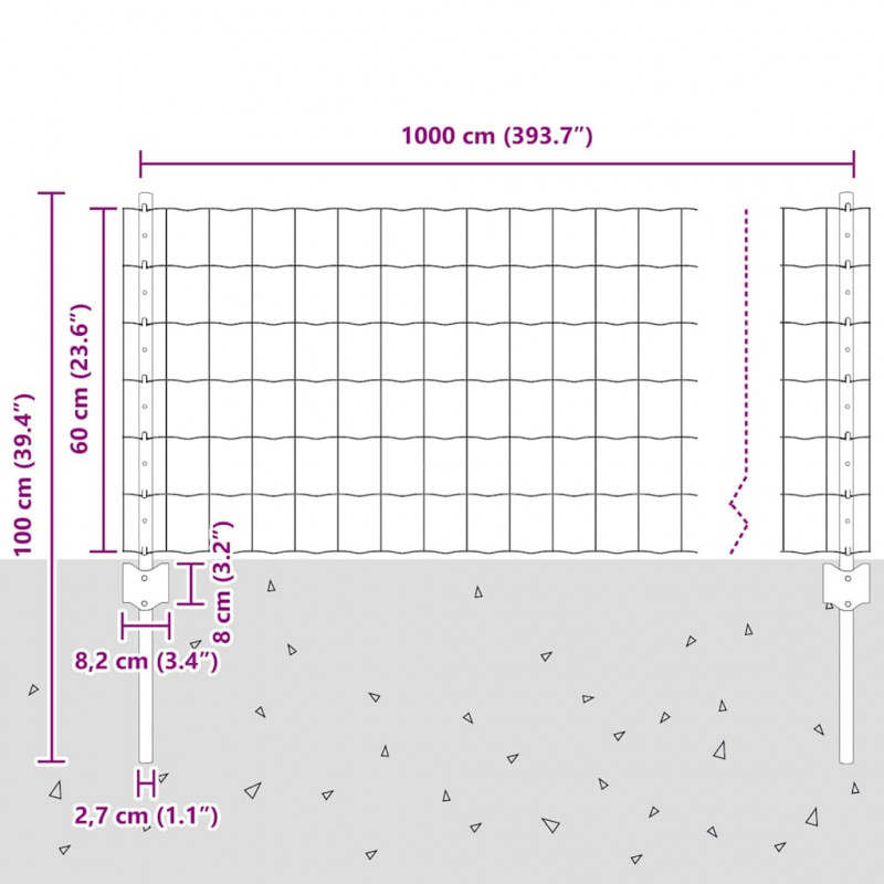 Ogrodzenie z słupkiem Szary 0,6 x 10 m Stal i PVC