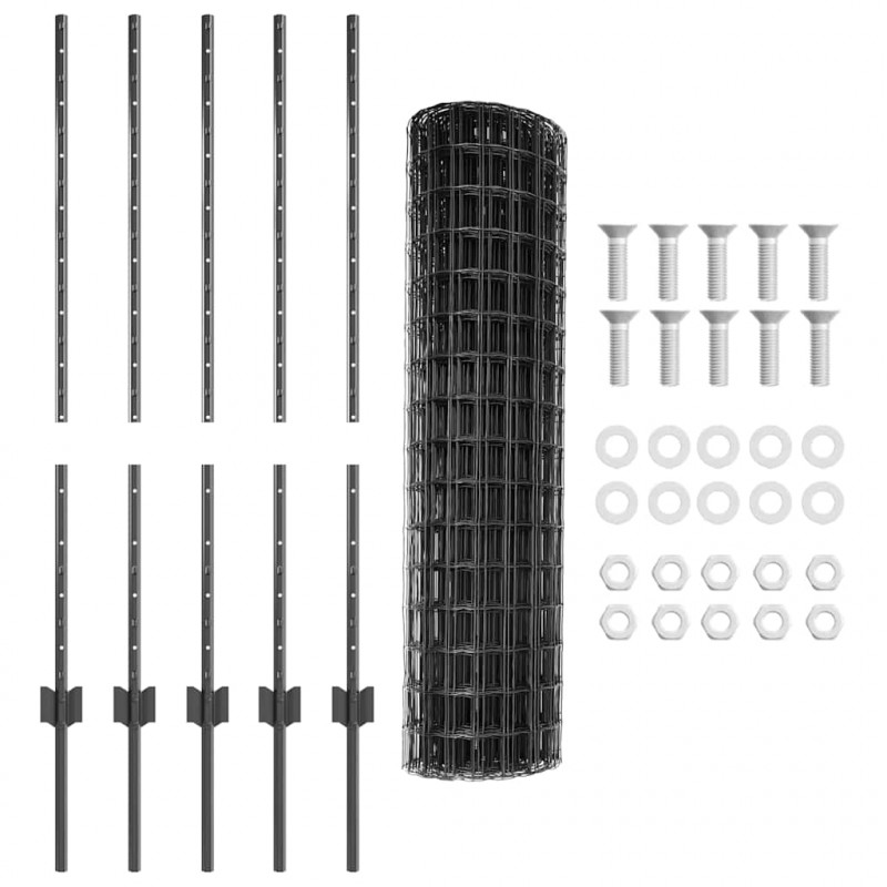 Ogrodzenie z słupkiem Szary 1 x 10 m Stal i PVC