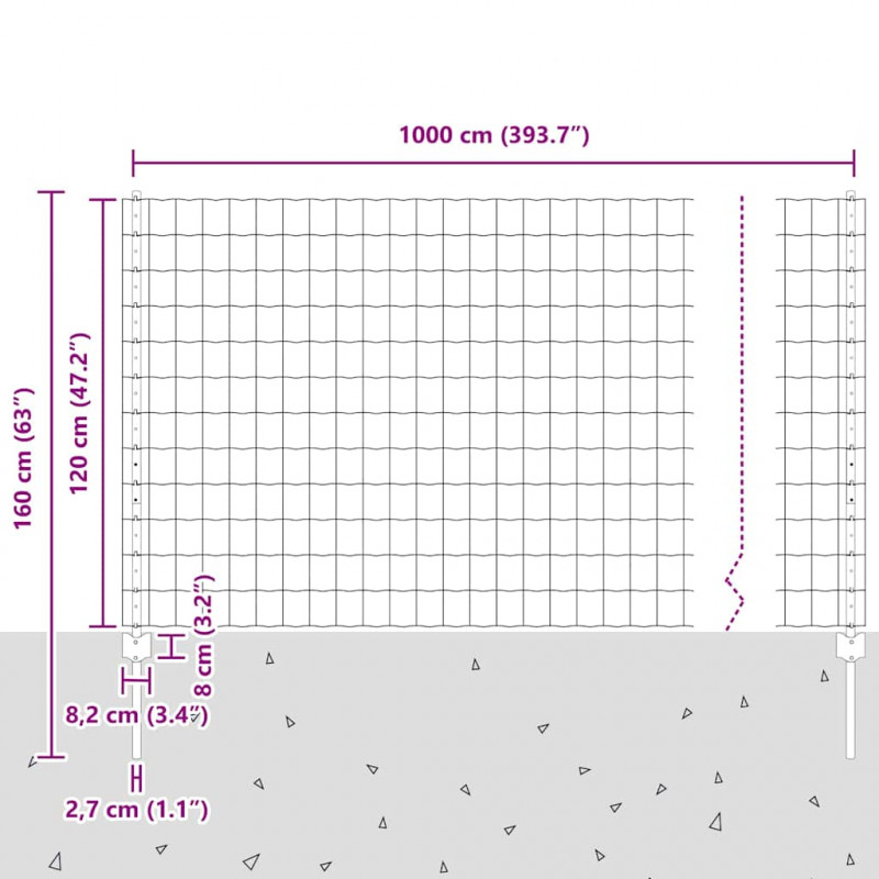 Ogrodzenie z słupkiem Szary 1,2 x 10 m Stal i PVC