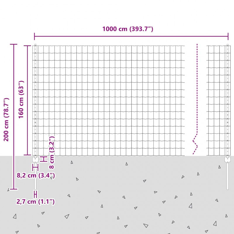 Ogrodzenie z słupkiem Szary 1,6 x 10 m Stal i PVC