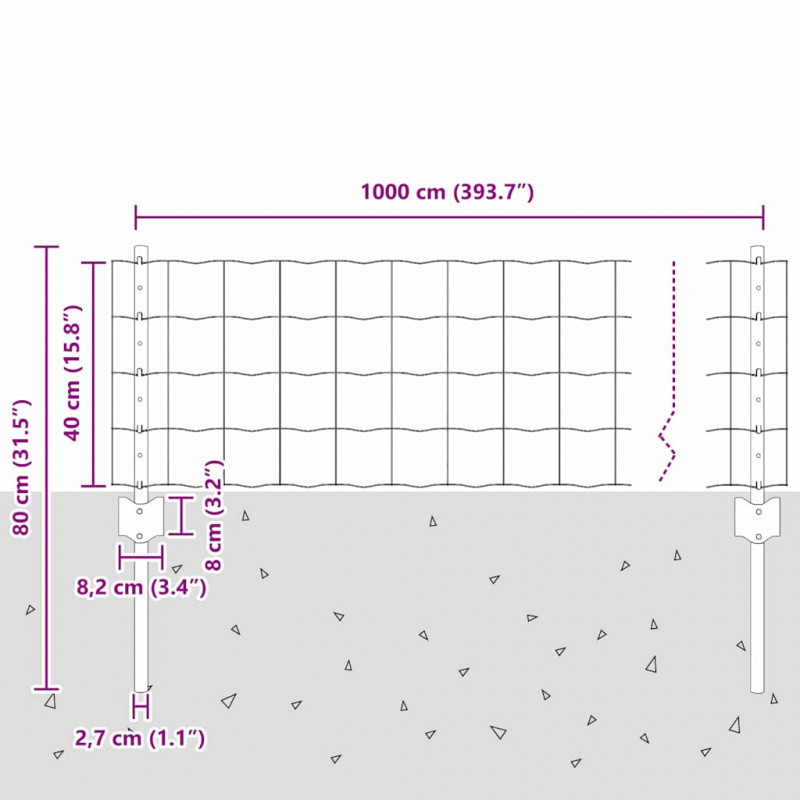 Ogrodzenie z słupkiem Szary 0,4 x 10 m Stal i PVC
