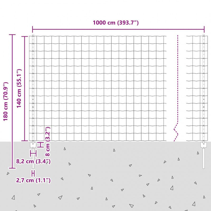 Ogrodzenie z słupkiem Szary 1,4 x 10 m Stal i PVC