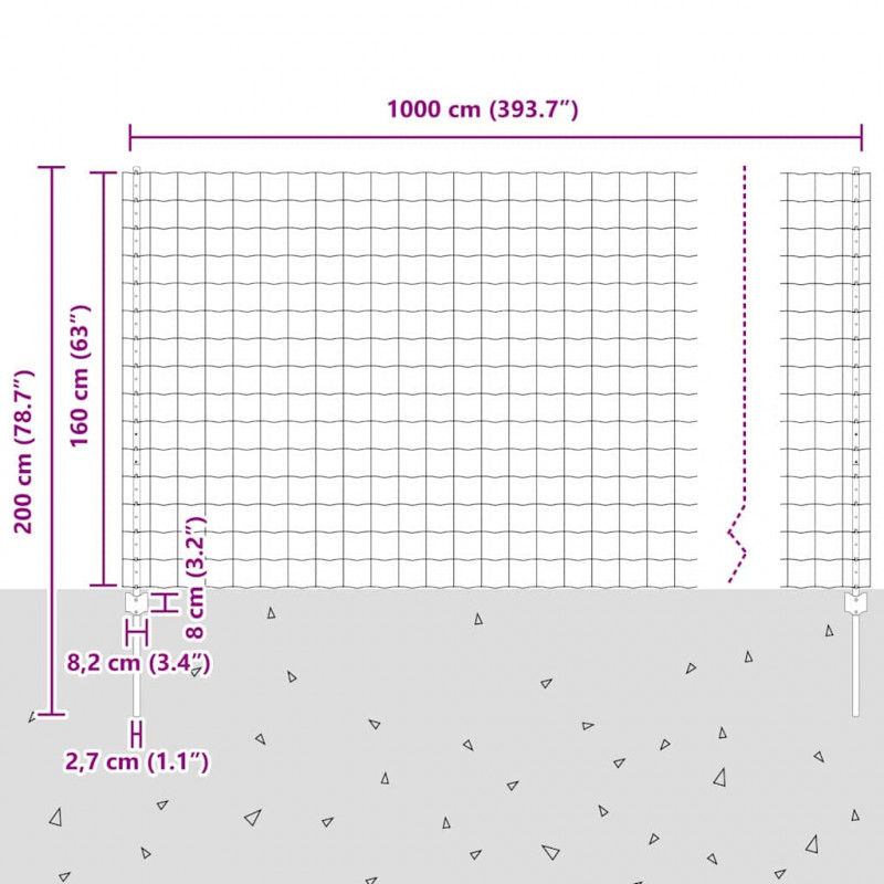 Ogrodzenie z słupkiem Szary 1,6 x 10 m Stal i PVC