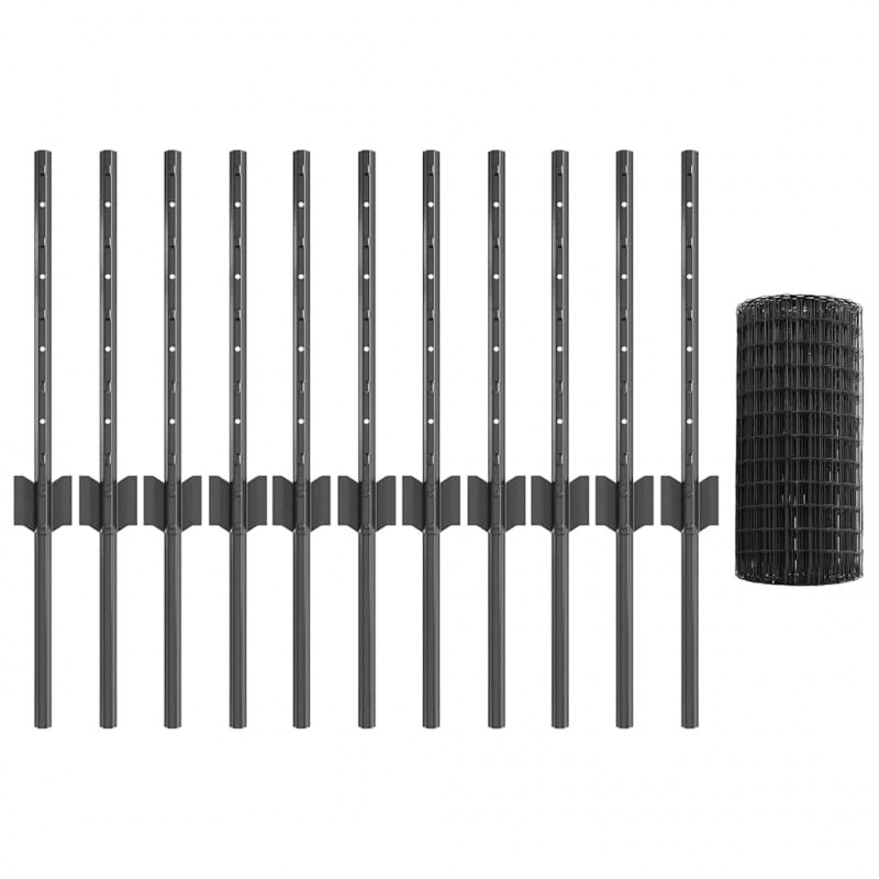 Ogrodzenie z słupkiem Szary 0,4 x 25 m Stal i PVC