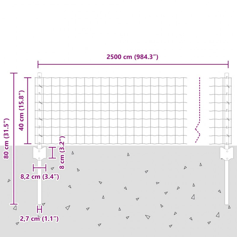 Ogrodzenie z słupkiem Szary 0,4 x 25 m Stal i PVC