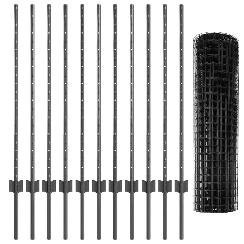 Ogrodzenie z słupkiem Szary 1 x 25 m Stal i PVC