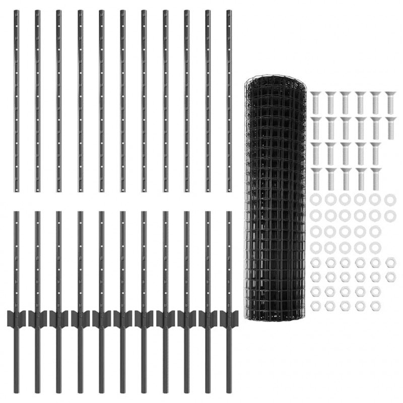Ogrodzenie z słupkiem Szary 1 x 25 m Stal i PVC