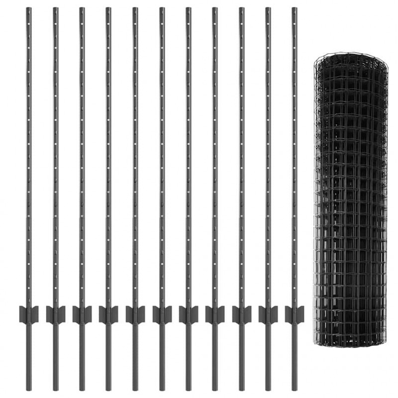 Ogrodzenie z słupkiem Szary 1,2 x 25 m Stal i PVC