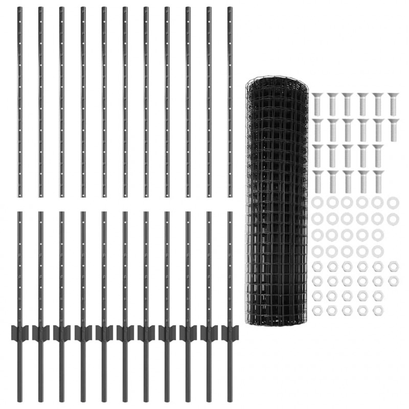 Ogrodzenie z słupkiem Szary 1,2 x 25 m Stal i PVC