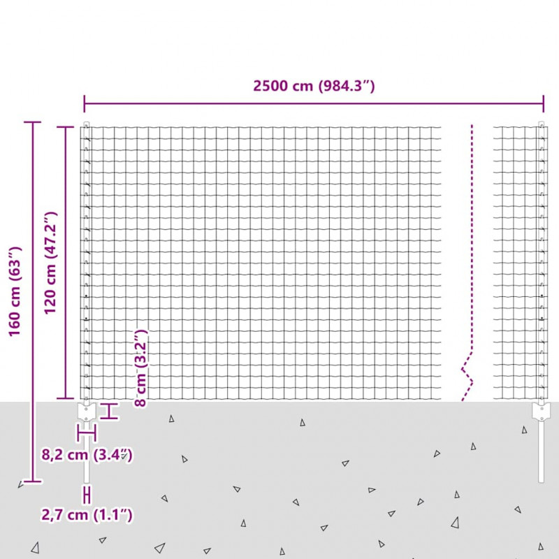 Ogrodzenie z słupkiem Szary 1,2 x 25 m Stal i PVC