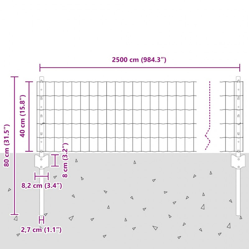 Ogrodzenie z słupkiem Szary 0,4 x 25 m Stal i PVC
