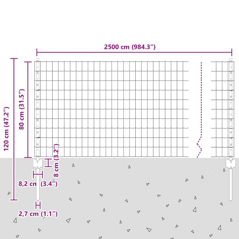 Ogrodzenie z słupkiem Szary 0,8 x 25 m Stal i PVC