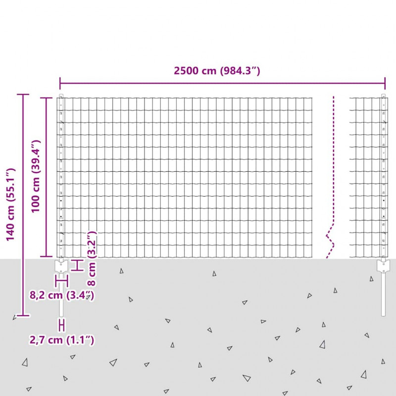 Ogrodzenie z słupkiem Szary 1 x 25 m Stal i PVC