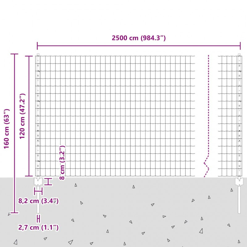 Ogrodzenie z słupkiem Szary 1,2 x 25 m Stal i PVC