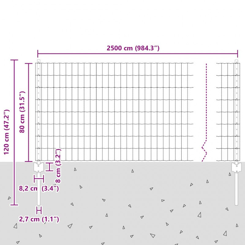 Ogrodzenie z słupkiem Szary 0,8 x 25 m Stal i PVC