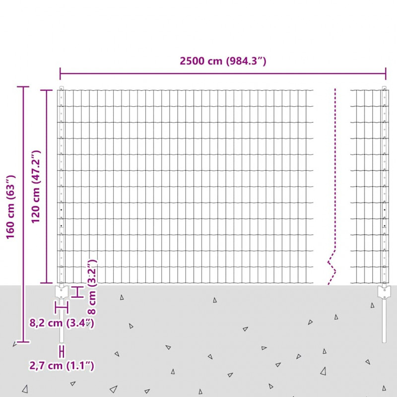 Ogrodzenie z słupkiem Szary 1,2 x 25 m Stal i PVC