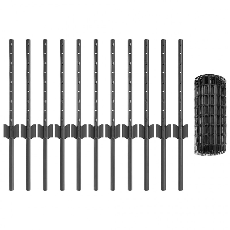 Ogrodzenie z słupkiem Szary 0,4 x 25 m Stal i PVC