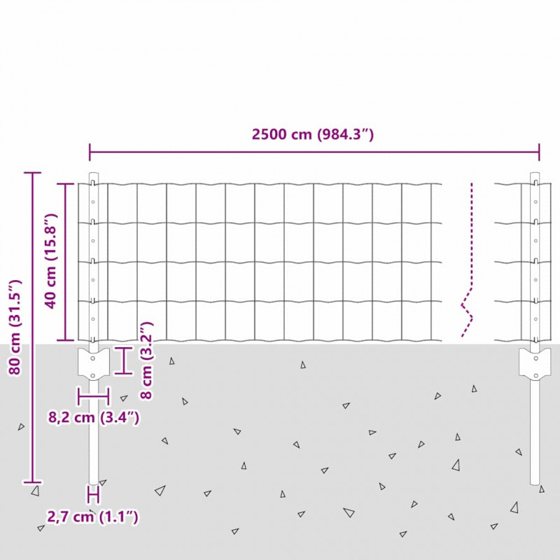 Ogrodzenie z słupkiem Szary 0,4 x 25 m Stal i PVC