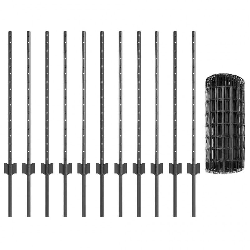 Ogrodzenie z słupkiem Szary 0,8 x 25 m Stal i PVC