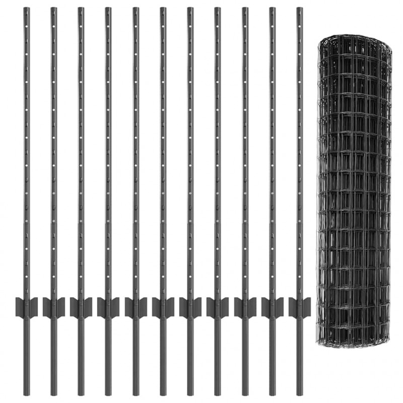 Ogrodzenie z słupkiem Szary 1 x 25 m Stal i PVC