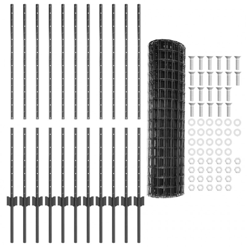 Ogrodzenie z słupkiem Szary 1,2 x 25 m Stal i PVC