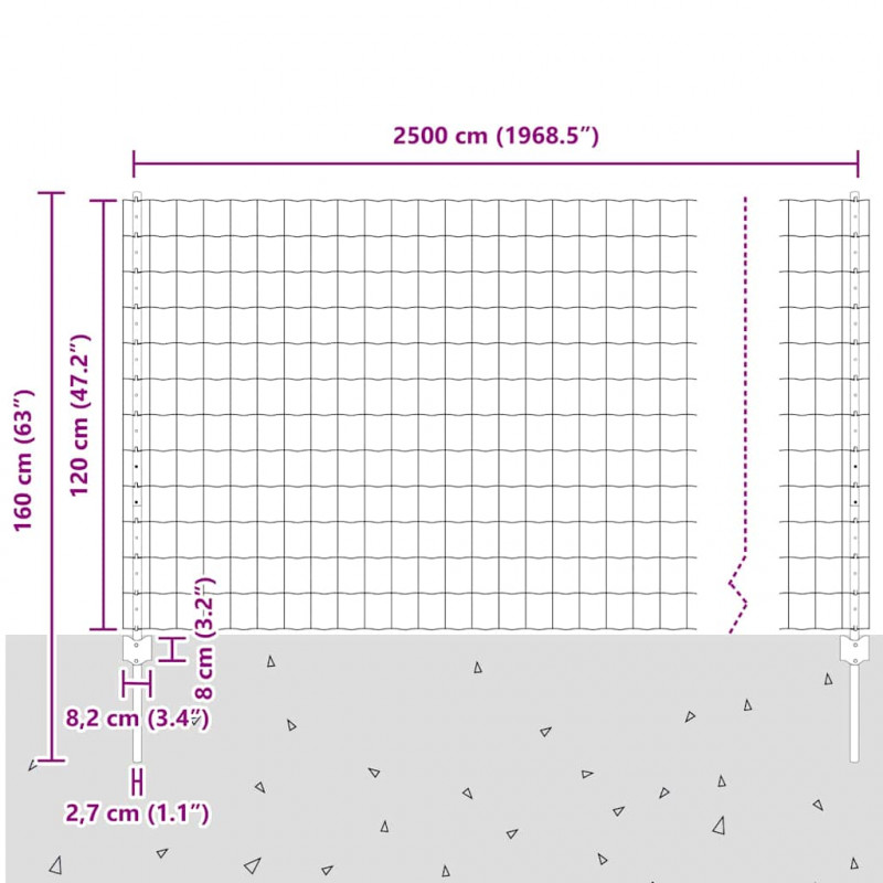 Ogrodzenie z słupkiem Szary 1,2 x 25 m Stal i PVC