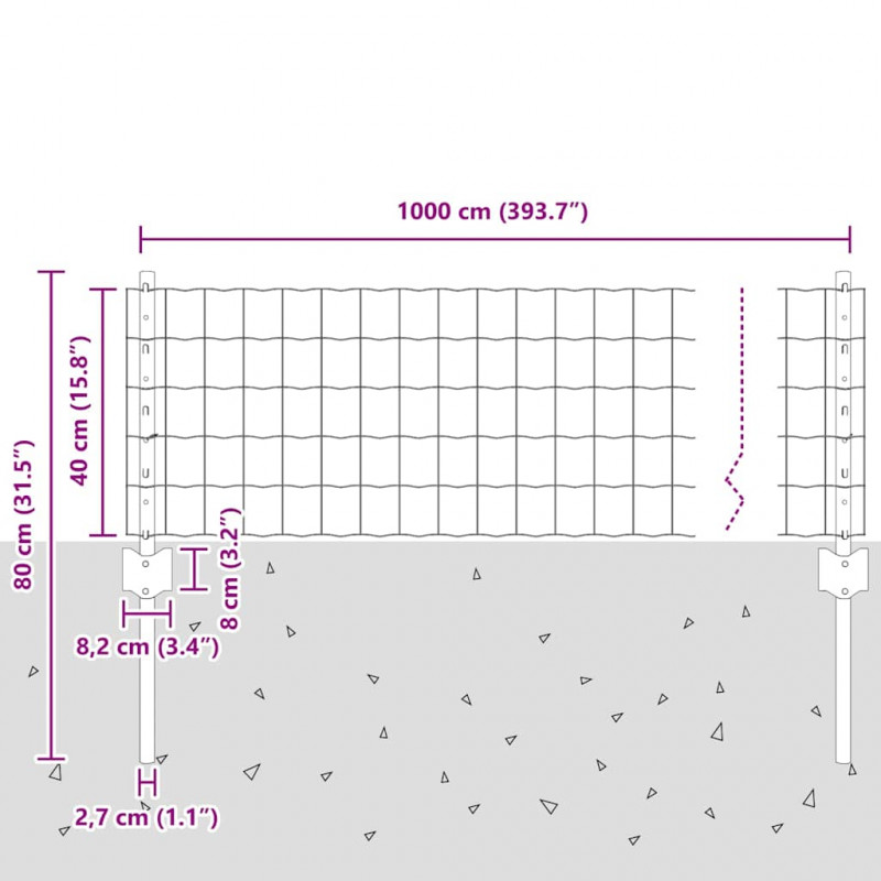 Ogrodzenie z słupkiem Szary 0,4 x 10 m Stal i PVC