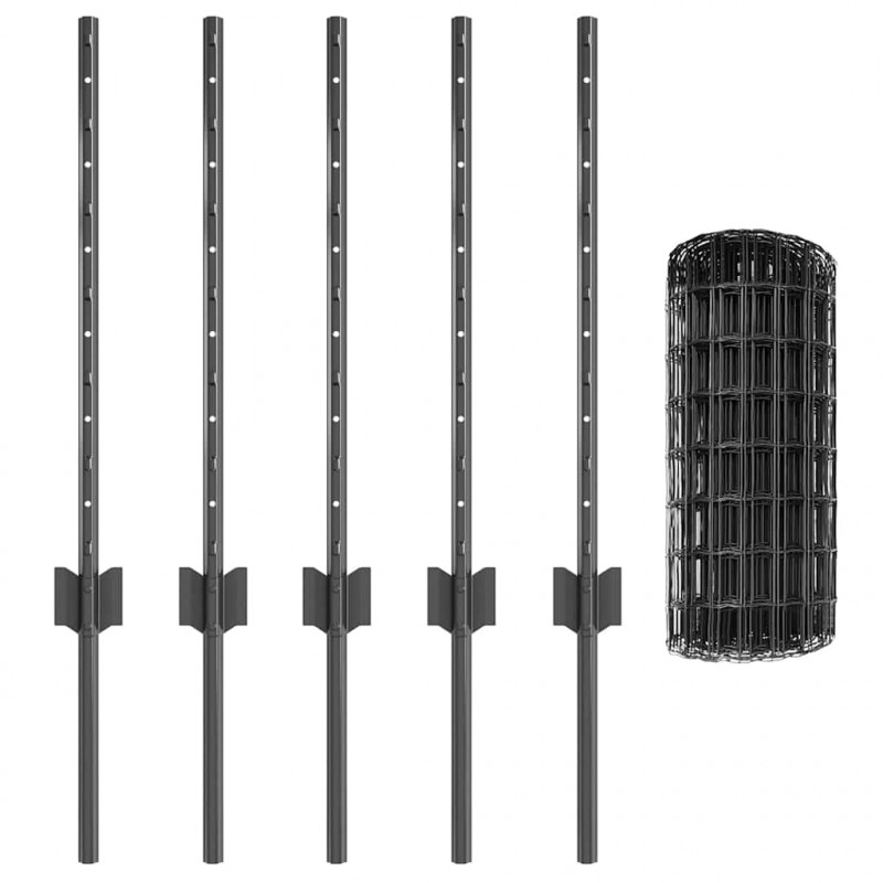 Ogrodzenie z słupkiem Szary 0,6 x 10 m Stal i PVC