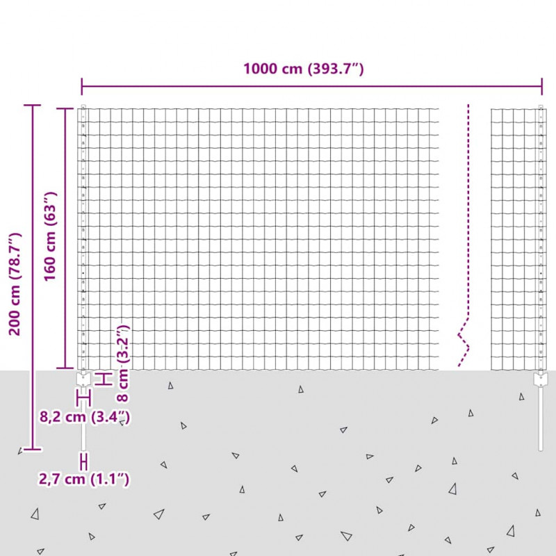 Ogrodzenie z słupkiem Szary 1,6 x 10 m Stal i PVC