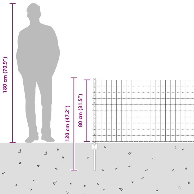Ogrodzenie z słupkiem Szary 0,8 x 25 m Stal