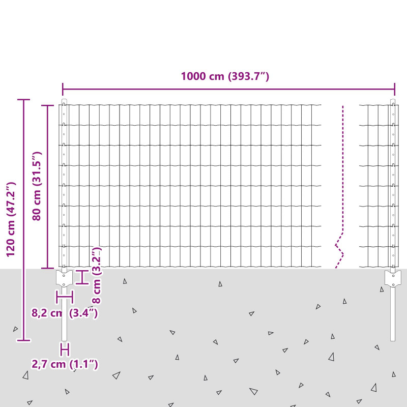 Ogrodzenie z słupkiem Srebrny 0,8 x 10 m Stal
