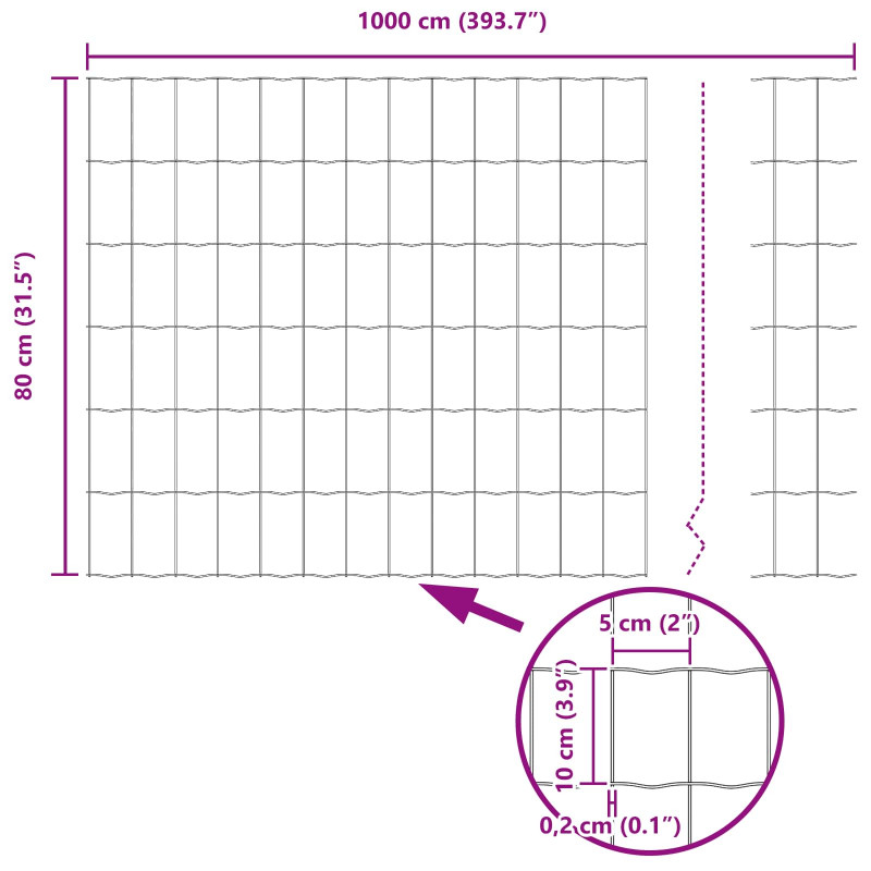 Ogrodzenie z słupkiem Srebrny 0,8 x 10 m Stal