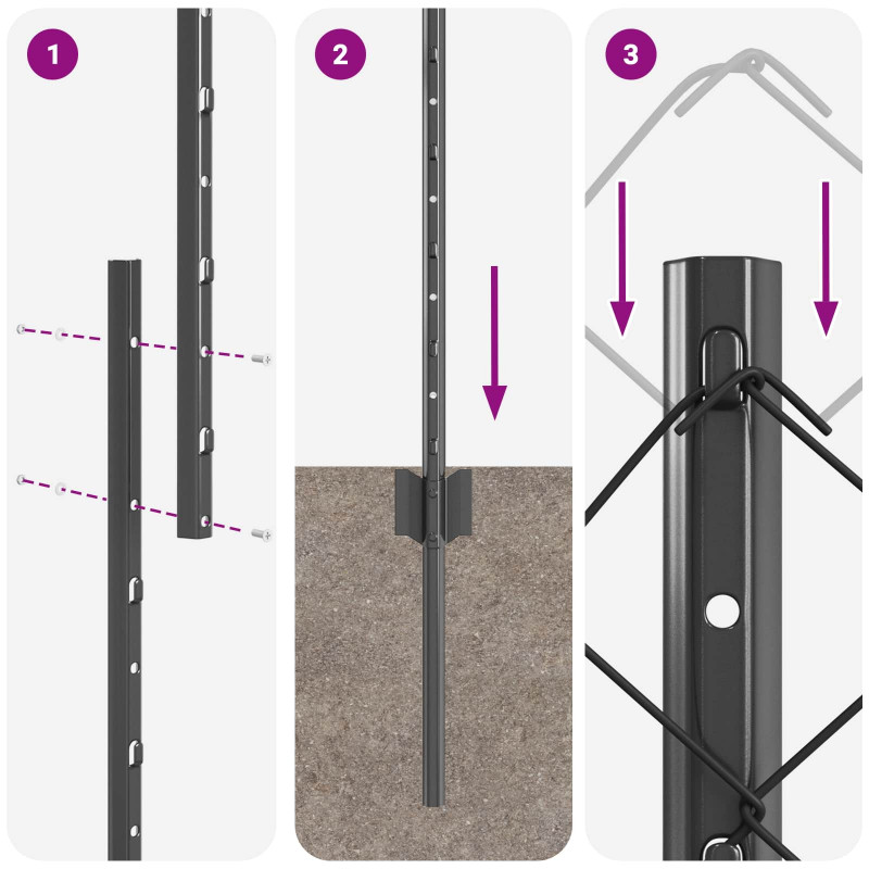 Ogrodzenie z słupkiem Szary 1,5 x 10 m Stal i PVC