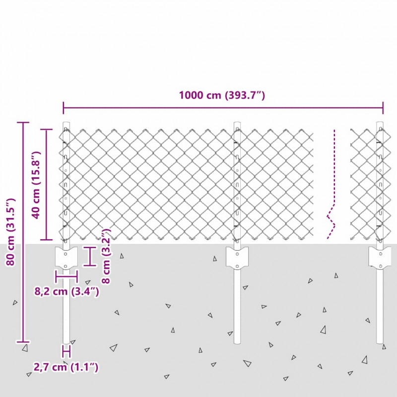 Ogrodzenie z słupkiem Srebrny 0,4 x 10 m Stal