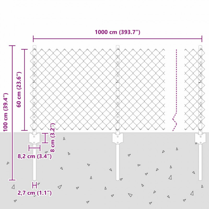 Ogrodzenie z słupkiem Srebrny 0,6 x 10 m Stal