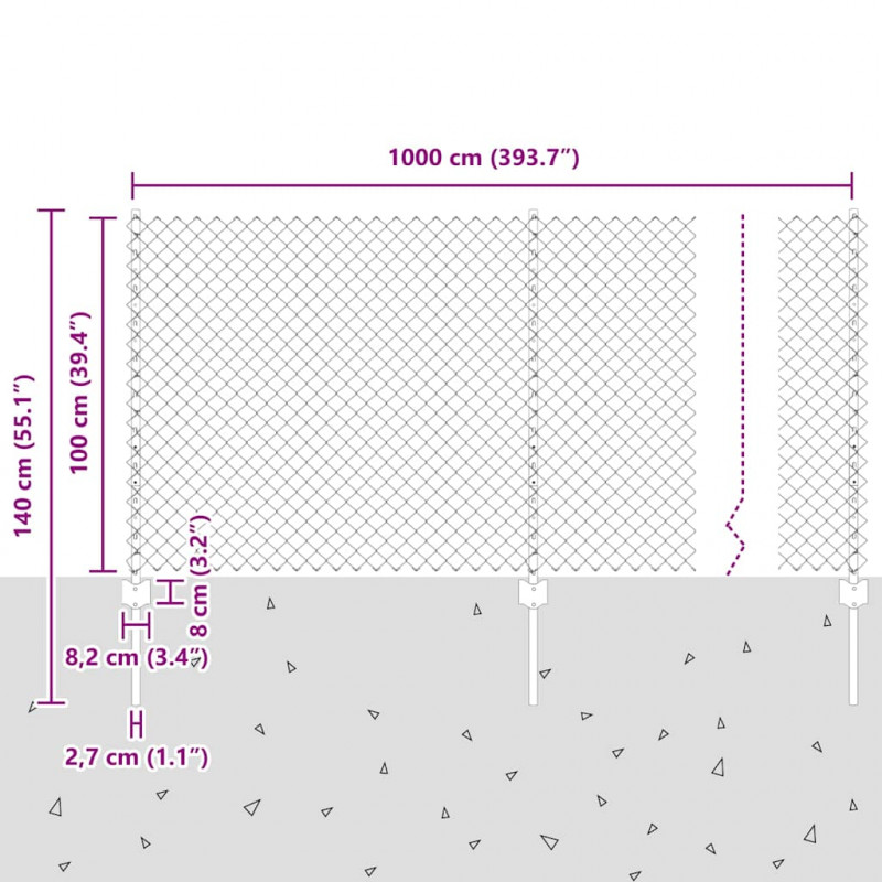 Ogrodzenie z słupkiem Srebrny 1 x 10 m Stal
