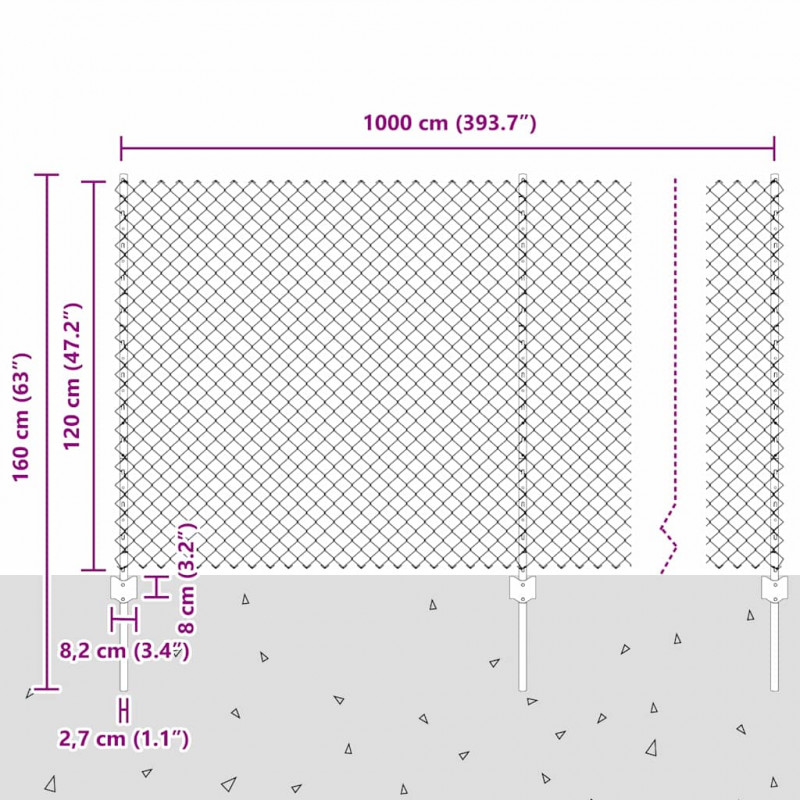 Ogrodzenie z słupkiem Srebrny 1,2 x 10 m Stal