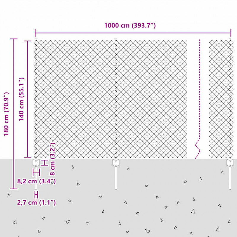 Ogrodzenie z słupkiem Srebrny 1,4 x 10 m Stal