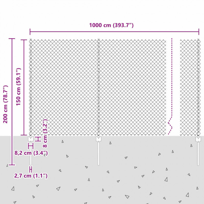 Ogrodzenie z słupkiem Srebrny 1,5 x 10 m Stal