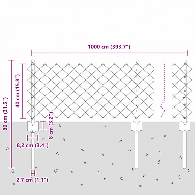 Ogrodzenie z słupkiem Srebrny 0,4 x 10 m Stal