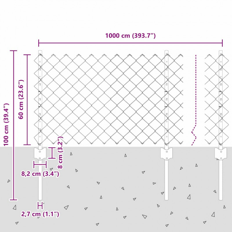 Ogrodzenie z słupkiem Srebrny 0,6 x 10 m Stal