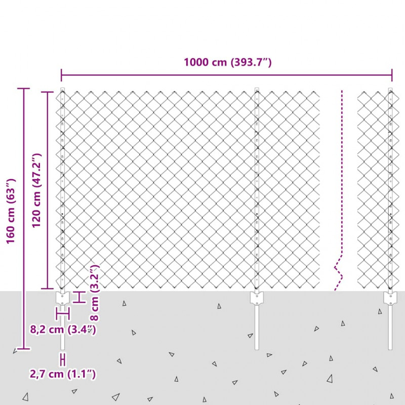 Ogrodzenie z słupkiem Srebrny 1,2 x 10 m Stal