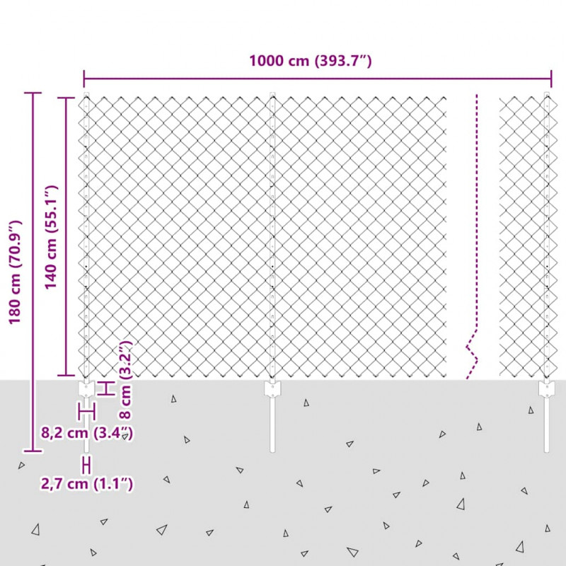 Ogrodzenie z słupkiem Srebrny 1,4 x 10 m Stal