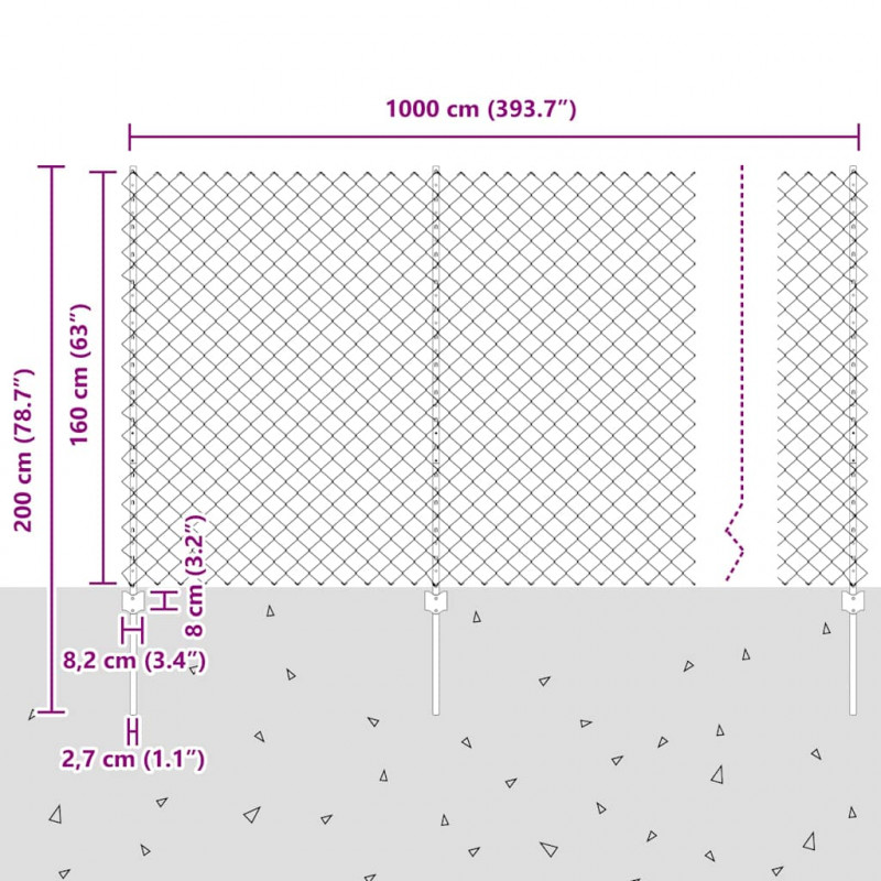 Ogrodzenie z słupkiem Srebrny 1,6 x 10 m Stal