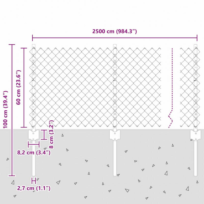 Ogrodzenie z słupkiem Srebrny 0,6 x 25 m Stal