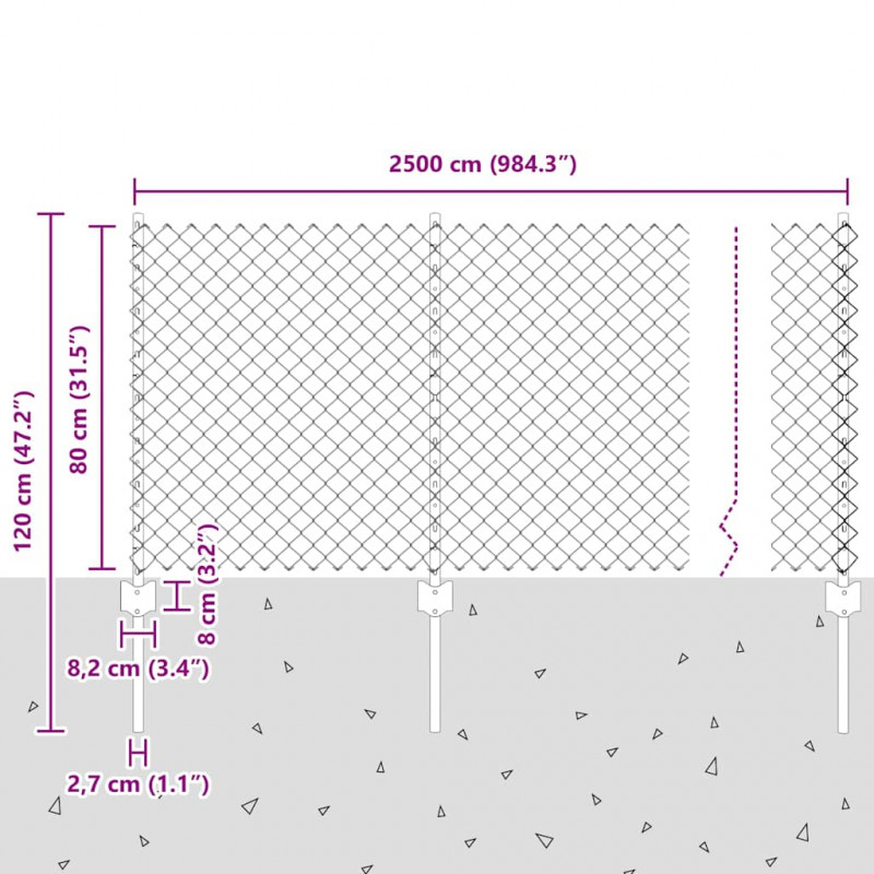 Ogrodzenie z słupkiem Srebrny 0,8 x 25 m Stal