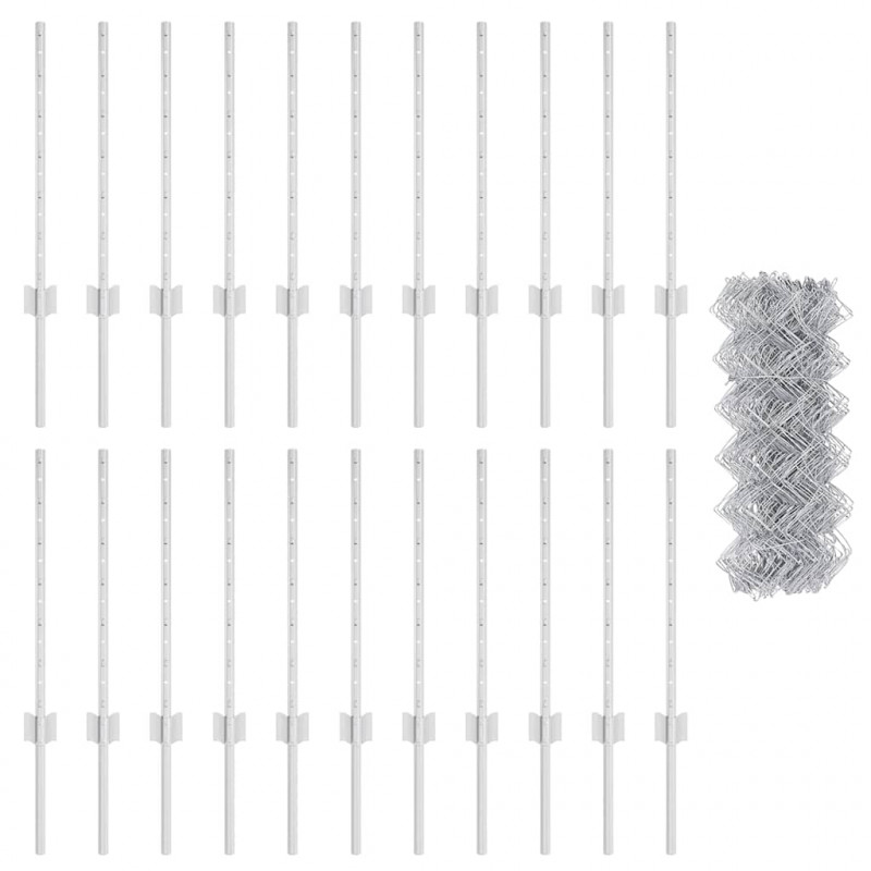 Ogrodzenie z słupkiem Srebrny 0,6 x 25 m Stal