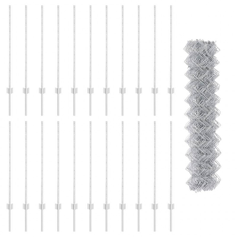 Ogrodzenie z słupkiem Srebrny 1 x 25 m Stal