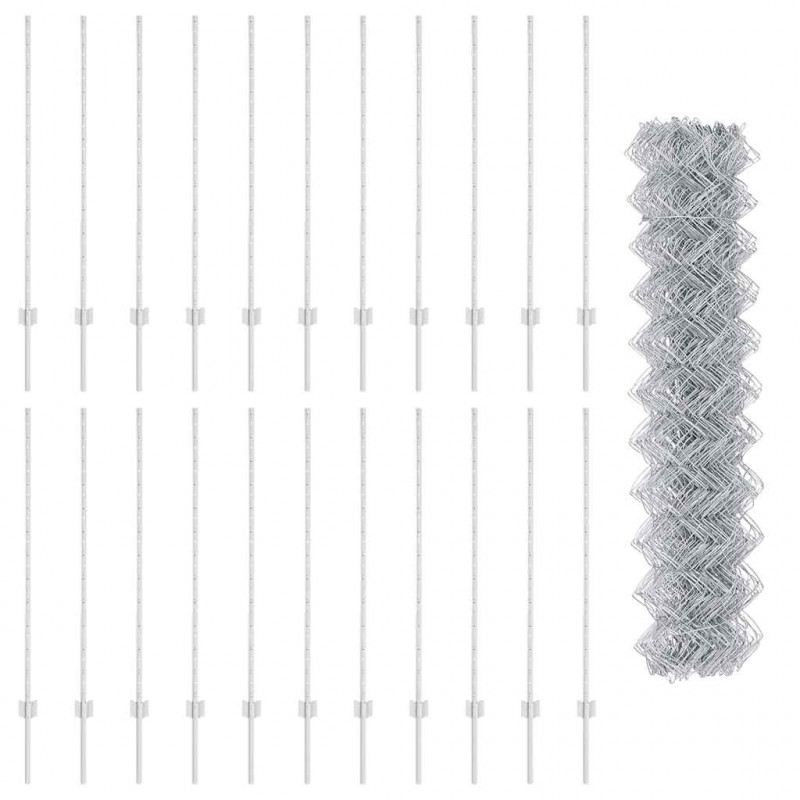 Ogrodzenie z słupkiem Srebrny 1,2 x 25 m Stal