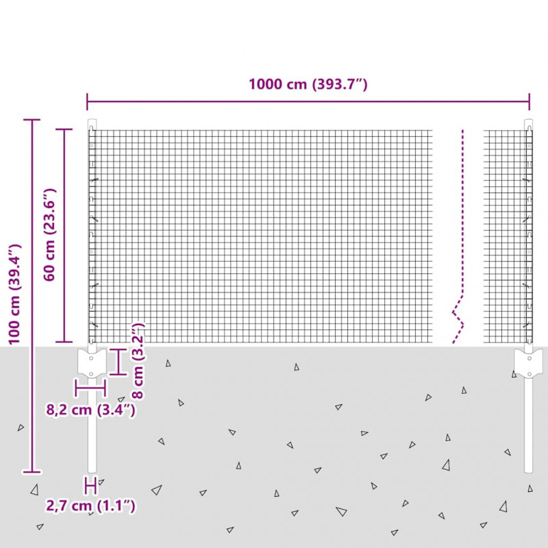 Ogrodzenie z słupkiem Srebrny 0,6 x 10 m Stal